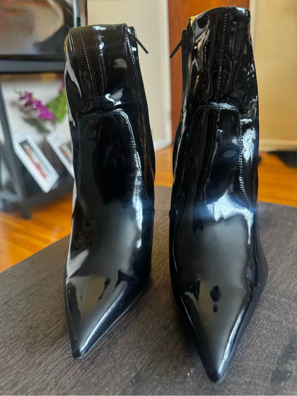 Zara Black Patent Pointed Toe Ankle Booties